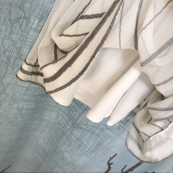 Joie zelpha white silk thin silver chain rows stripes racerback tank top blouse - Picture 7 of 8